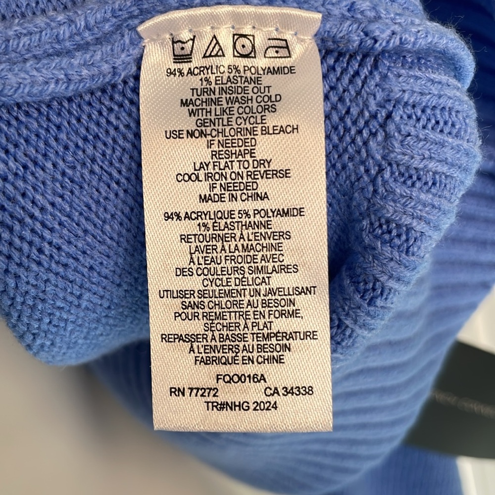 FRENCH CONNECTION VARSITY STYLE VNECK LONG SLEEVE RIB BOTTOM SWEATER BLUE SIZE L - Picture 9 of 13